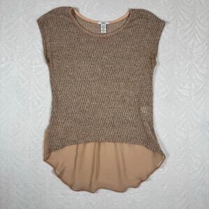 Bar lll Women's Medium Sleeveless High-Low Blouse Knit Top Sheer Chiffon Hem